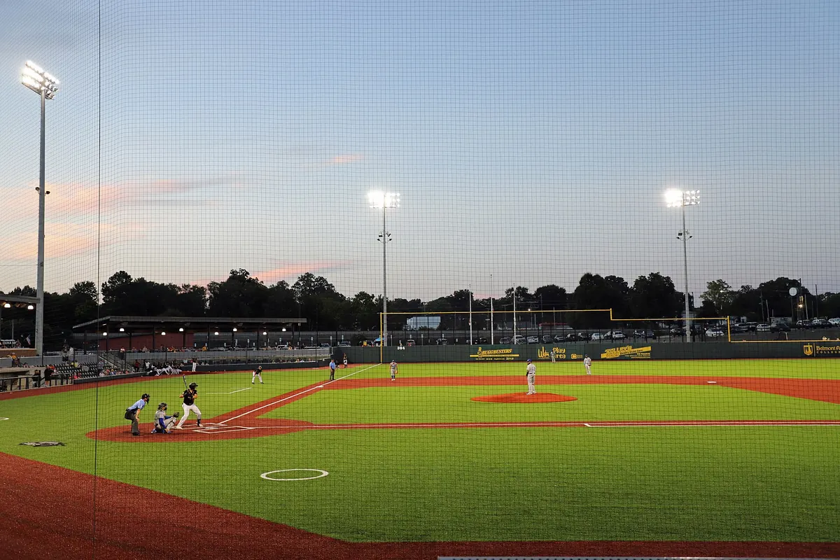 Evening baseball game under the lights at CaroMont Health Park
